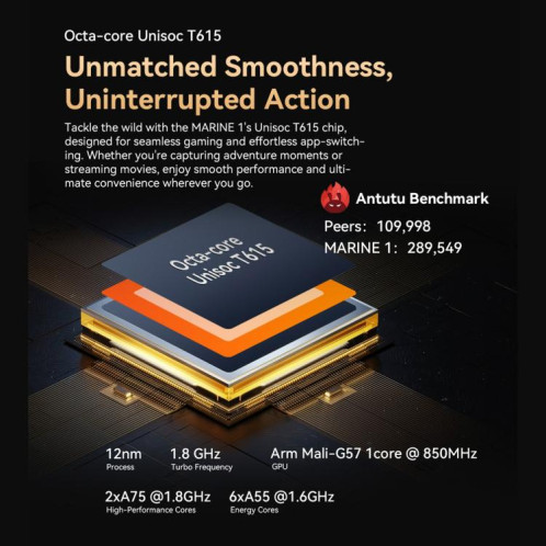  Blackview Oscal Marine 1, 4 Go + 128 Go, écran 6,56 pouces, Android 15, processeur Unisoc UMS9230E T615 Octa Core, réseau : 4G, OTG, NFC (orange) SB101A987-050